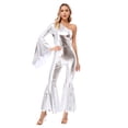 thumbnail image 2 of YiZYiF Womens 70s Disco Outfits One Shoulder Shiny Metallic Bell Bottom Dance Jumpsuit Clubwear Silver XXL, 2 of 6