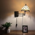 thumbnail image 3 of Tiffany Style Sconce Lamp Plug In Swing Arm Beige Stained Glass Crystal Beans LED Bulb Included 13”W*8”D*15”H, 3 of 7