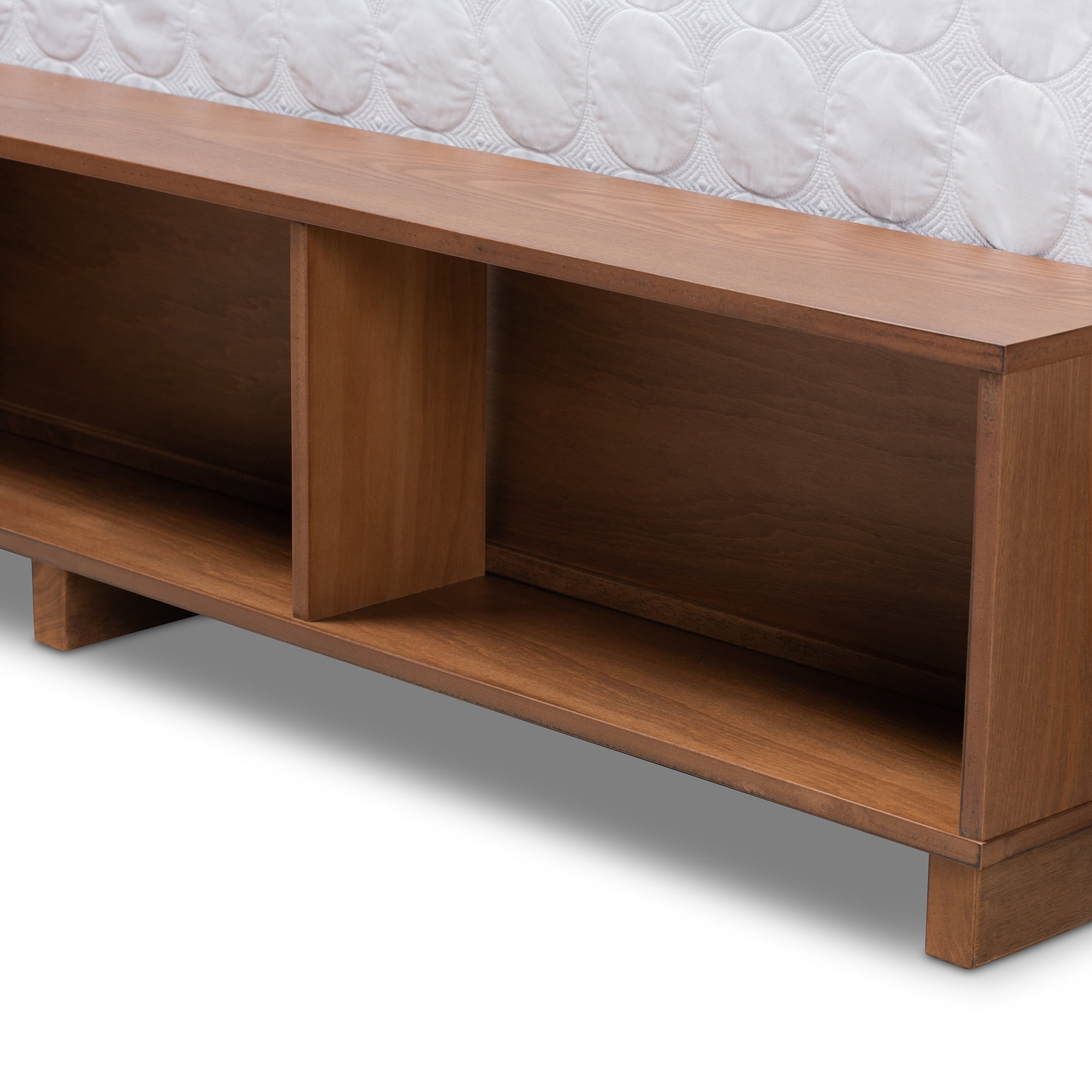 Baxton Studio Arthur Modern Rustic Ash Walnut Brown Finished Wood King Size Platform Bed with Built-In Shelves