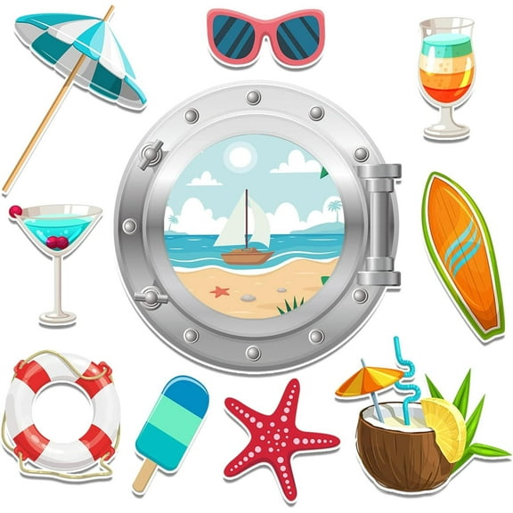 10 PCS Cruise Door Decorations Magnetic, Large Summer Beach Cruise Magnets Reusable Funny Carnival Cruise Cabin Magnets Stickers for Door Decorations Fridge Car Computer