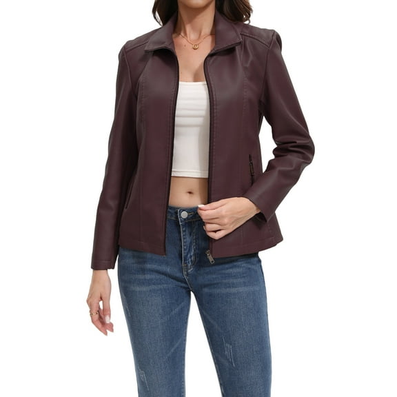 Faux Leather Jacket for Women Motorcycle Fashion Zip Up Coat Trendy Going Out Jackets Coffee S