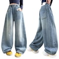 thumbnail image 2 of LNMQLPDBS Baggy Ripped Jeans for Teen Girls Wide Leg/Flare Jean Ripped Denim Pants Tween Preppy Clothes Elastic Waist Streetwear Y2K Trousers, 2 of 9