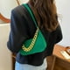 thumbnail image 5 of Bolso de mano con textura decorativa y cadena nueva, de piel sintética, de temperamento sencillo, para ir al trabajo, para llevar al hombro o debajo del brazo, color verde, 5 of 5