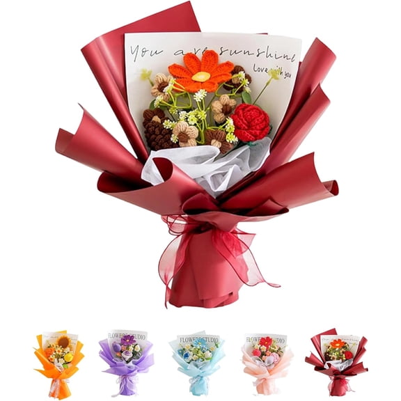 Handmade Crochet Flower Bouquet – Knitted Rose & Tulip Flowers, Faux Floral Arrangement for Home Decor, Gift for Mother’s Day, Valentine’s Day, Birthdays, Anniversaries