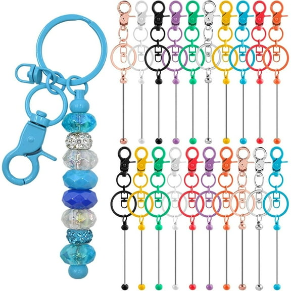 20 Pcs Beadable Keychains Bulk Kit – DIY Keychain Making Supplies with Metal Blanks for Crafts, Jewelry, Charms, Custom Projects – Blank Chain Bars for Beaded Keychain Design