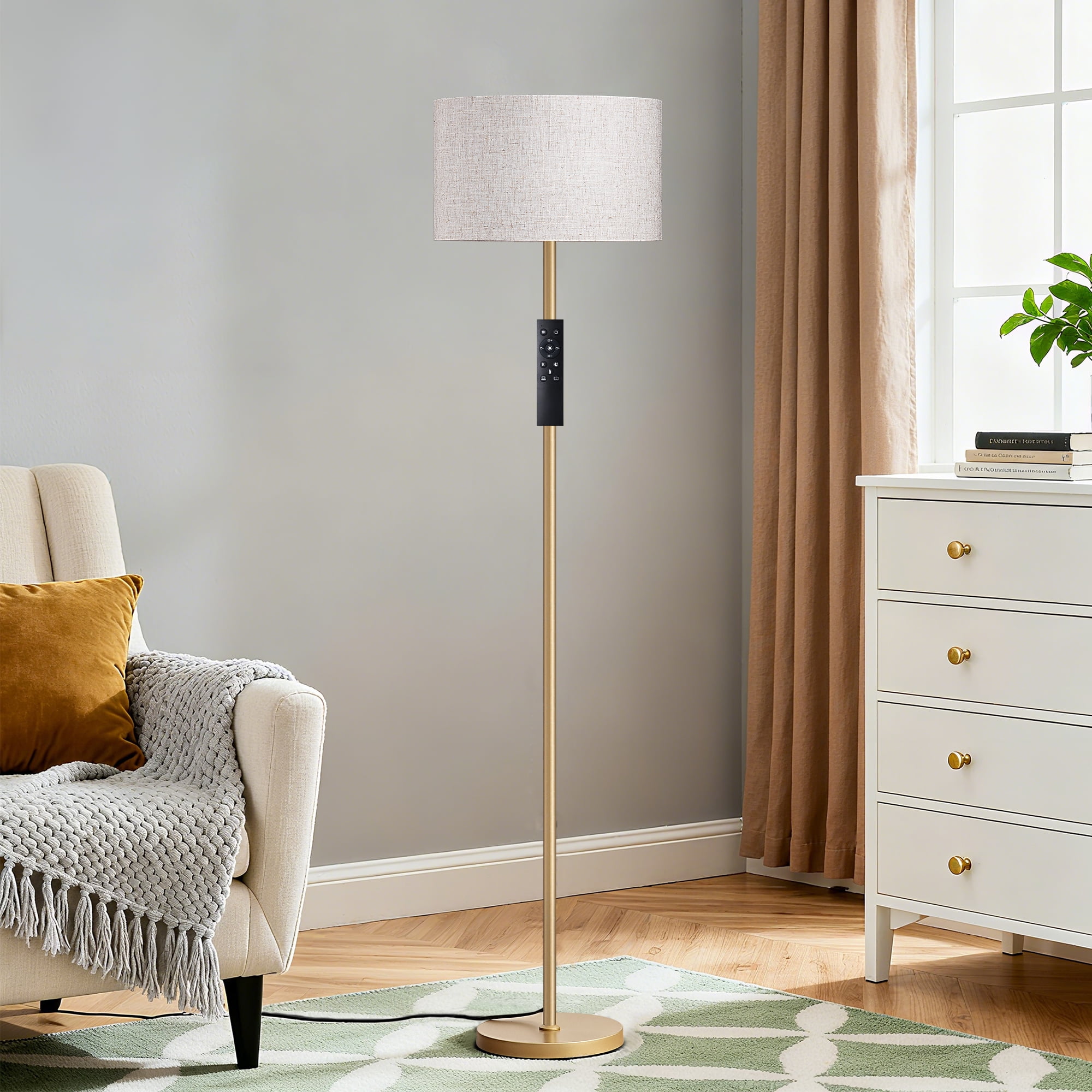 EDISHINE 63.6'' Gold Floor Lamps for Living Room, With Remote Control And LED Bulb Included