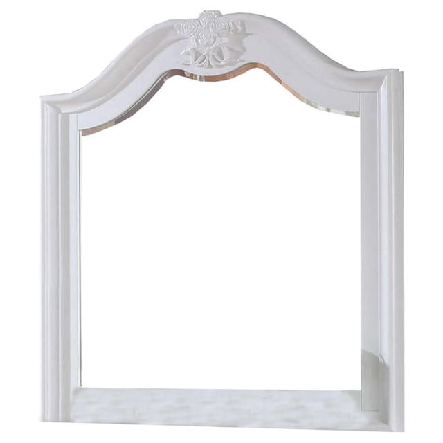 Benzara BM252502 Miroir avec Cadre Festonné & Sculpture Florale Ornée&44; Blanc