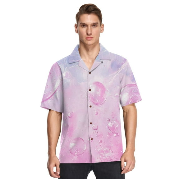 Ckdifva Pink Bubbles Mens Button Down Short Sleeve Shirt Casual Shirts Beach Hawaiian Shirts