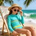 thumbnail image 2 of Teen Swimsuits for Girls 11-14 Girls Rash Guard Swimsuit 2 Piece Bathing Suit Long Sleeve Full Zip Tropical Print Boyshorts Beach Swimwear 9-16Y, 2 of 5