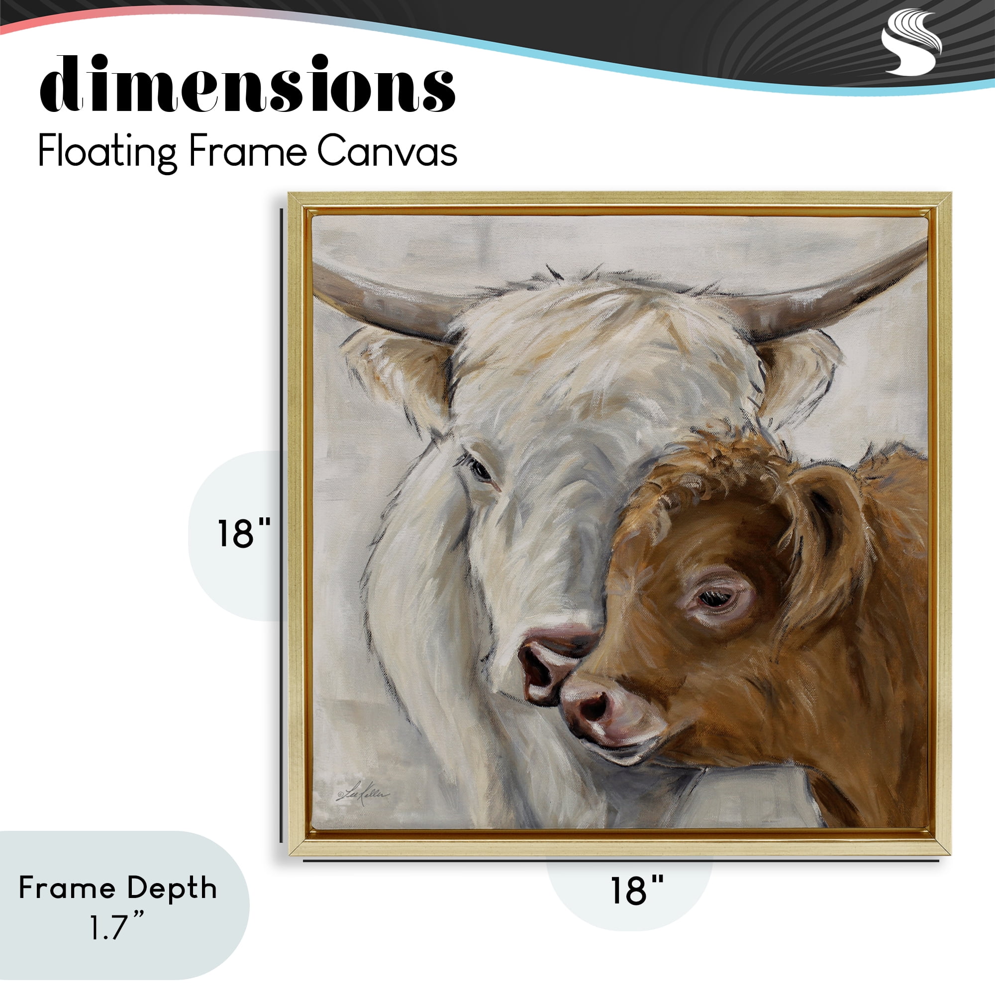 Stupell Industries Highland Cow & Calf Contrasts Gold Framed Floater Canvas Wall Art, design by Lee Keller