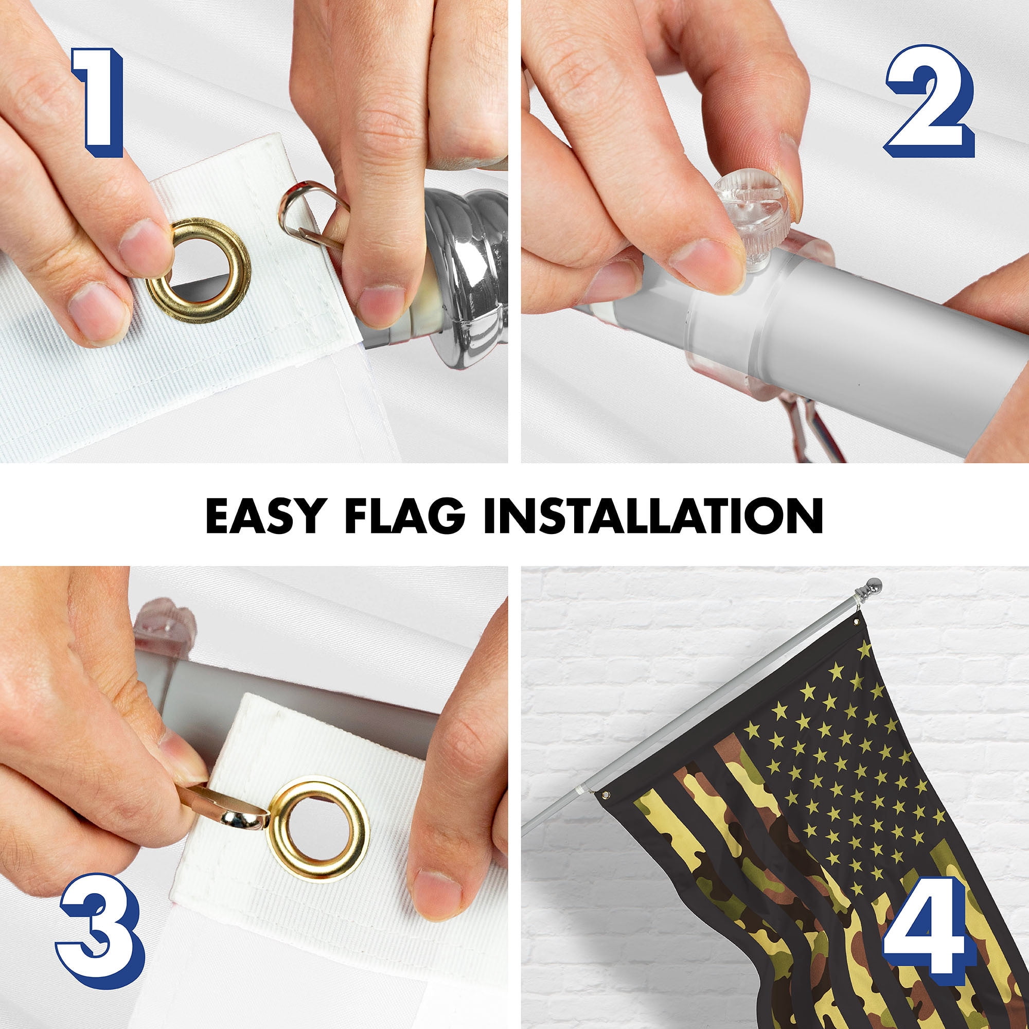 G128 Combo Pack: 6 Ft Tangle Free Aluminum Spinning Flagpole (Silver) & American USA Camouflage Flag 3x5 Ft, LiteWeave Pro Series Printed 300D Polyester | Pole with Flag Included