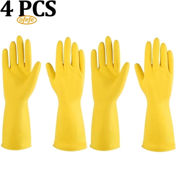 OFEFE Rubber Gloves Dishwashing 2 Pairs for Kitchen,Cleaning Gloves for Household Reuseable.