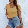 thumbnail image 5 of Short Sleeve Shirts for Women V Neck Summer Ribbed Tshirts Slim Fit Spring Fashion Going Out Basic Tees Yellow L, 5 of 5