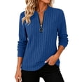 thumbnail image 1 of Suéter de Mujer Tipo Pulóver, Sudadera Suave Acanalada con Cierre Parcial, Otoño, Casual, Corte Holgado, Cuello Redondo, Manga Larga, Camisetas de Sudor con Bolsillos, 1 of 6