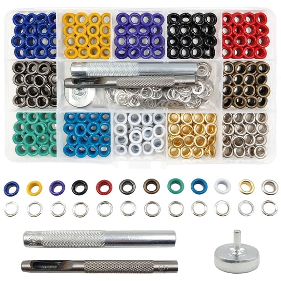 Youersen Metal Grommets Kit with Installation Tools, Eyelets Set for DIY Shoes, Clothes, Crafts, Bags, 600Pcs 12-Color