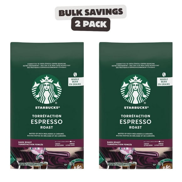 2 x Starbucks Espresso Roast Whole Bean Coffee, 907 gram
