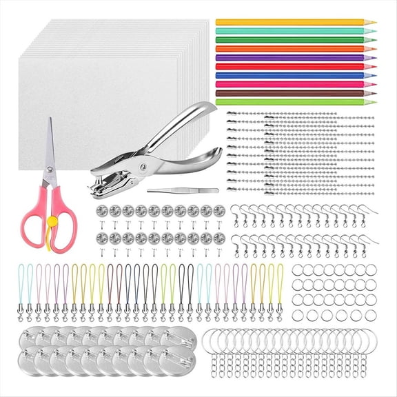 Shrinking Plastic Sheets Kit Contains Shrinking Film Art Papers, Colored Pencils,Keychains for Craft & Art Supplies,1set x shrinky dink keychain kit