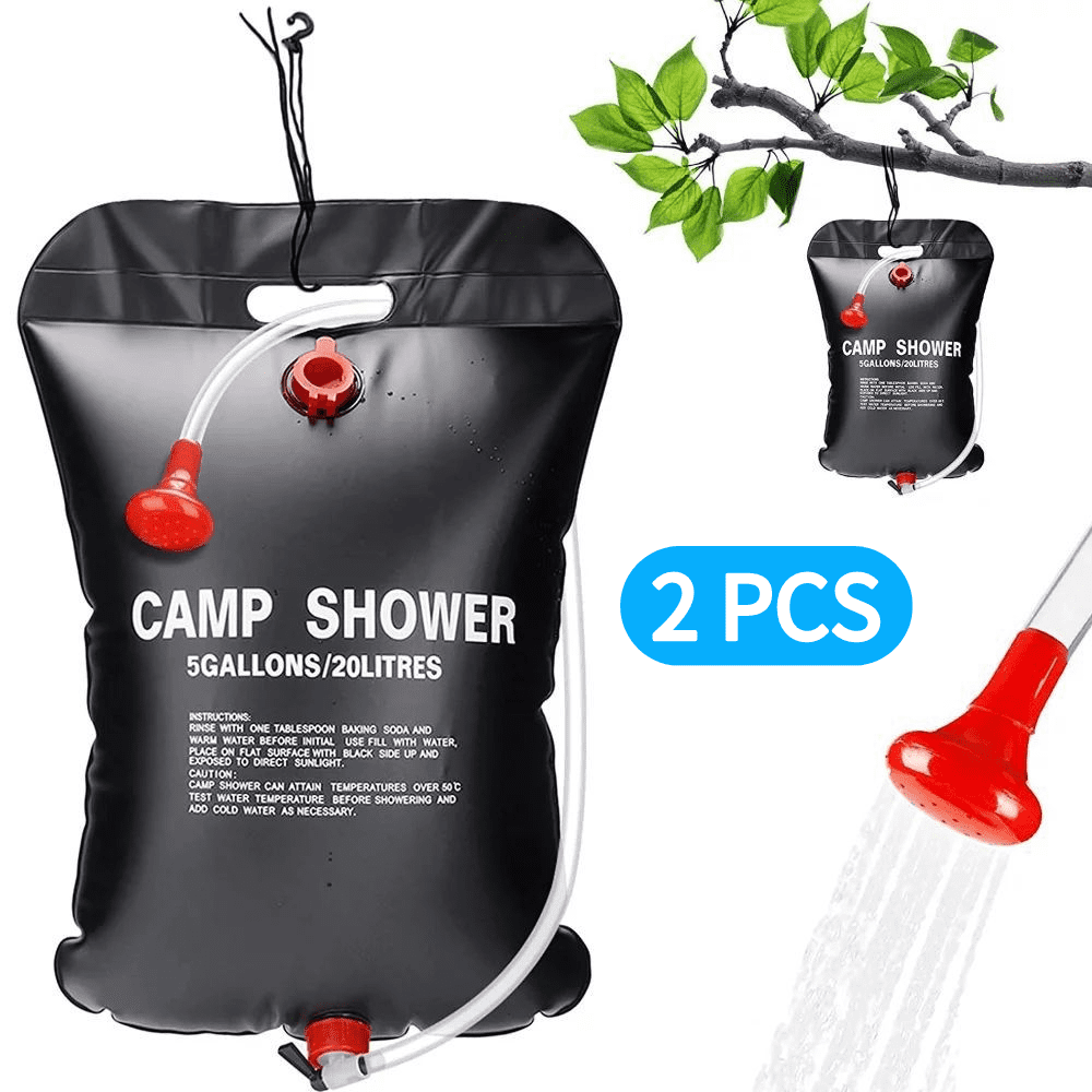 2 SET Solar Shower Bag 5 Gallons Solar Heating Camping Shower Bag with Shower Head, Hose, Tap