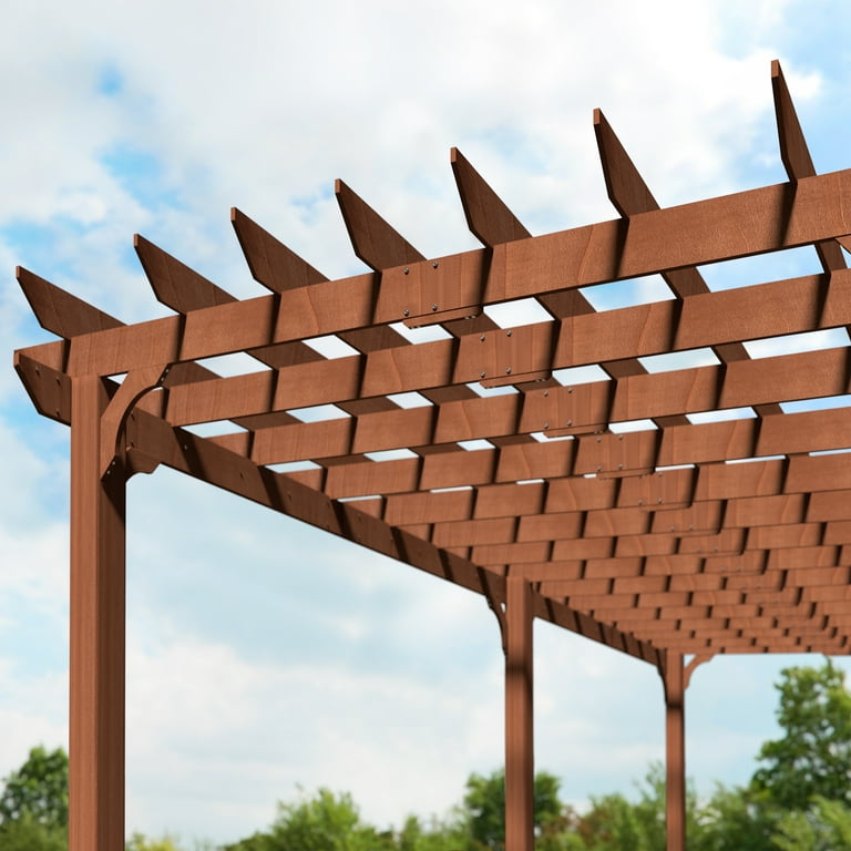 VEIKOUS, Outdoor Cedar Wood Pergola, 12x20, Flat Roof, Ground