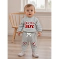 thumbnail image 4 of BemeyourBBs Newborn Baby Boys Valentines Day Outfits Long Sleeve Lover Boy Letters Embroidery Romper with Pants 2Pcs Spring Clothing Set, 4 of 9