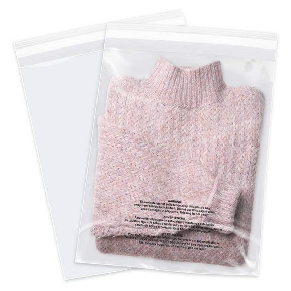 iMailer - 200 Pcs 11" x 14" Clear Poly Bags with Suffocation Warning Self Seal 1.6 Mil for Shipping, Packaging, T-Shirt - Permanent Adhesive