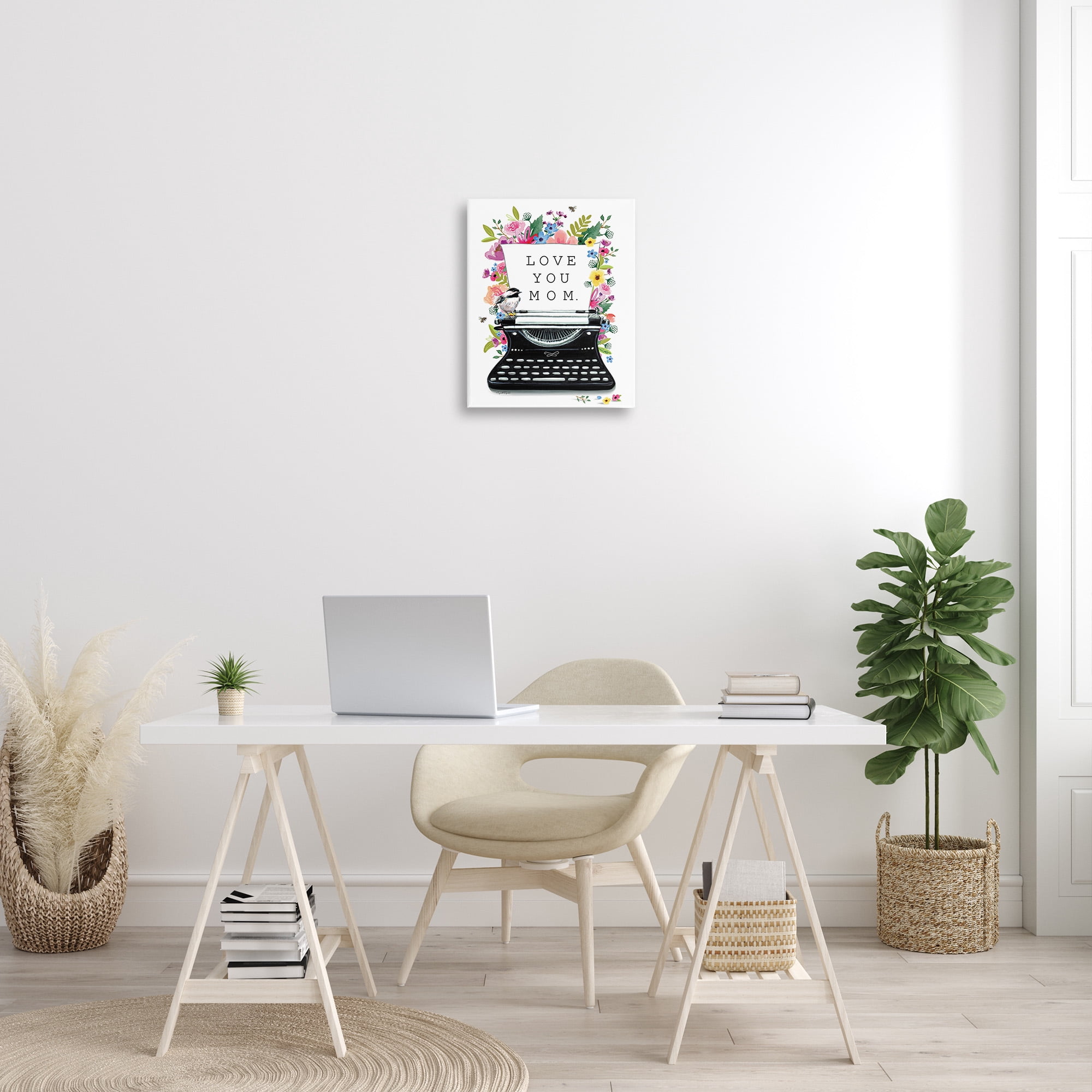 Stupell Industries Love You Mom Typewriter Botanical & Floral Painting Gallery Wrapped Canvas Art Print Wall Art, 16 x 20