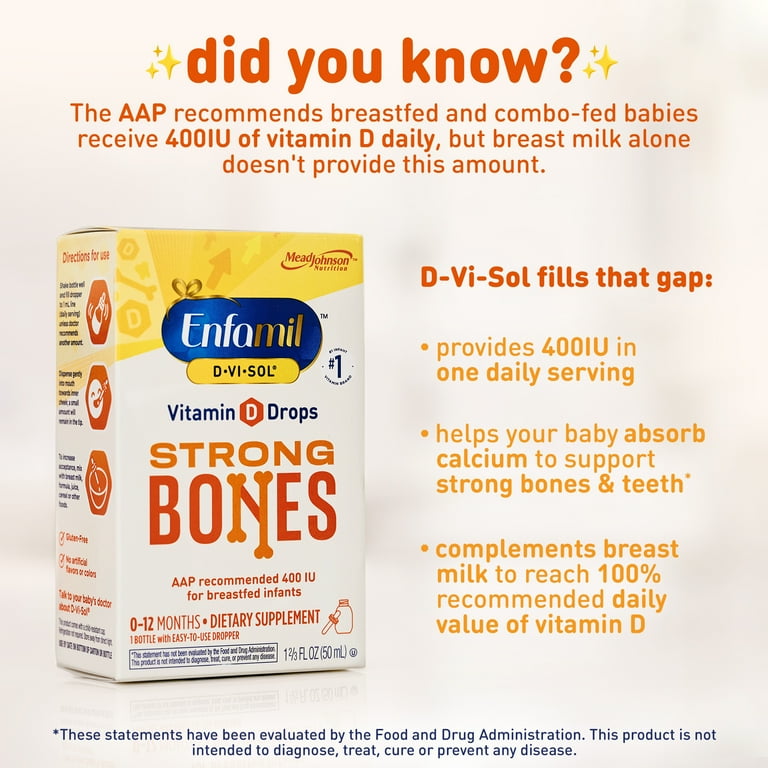 Enfamil Baby Vitamin D-Vi-Sol Liquid Vitamin D Drops, Supports Strong Teeth & Bone Development, 50mL Bottle