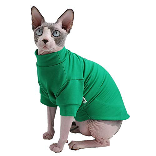 5.5-7.1 lbs Sphynx Cat Clothes Winter Thick Cotton T-Shirts Double-Layer Pet Clothes M Hairless Cat Pajamas Apparel for Cats & Small Dogs , Black Pullover Kitten Shirts with Sleeves 
