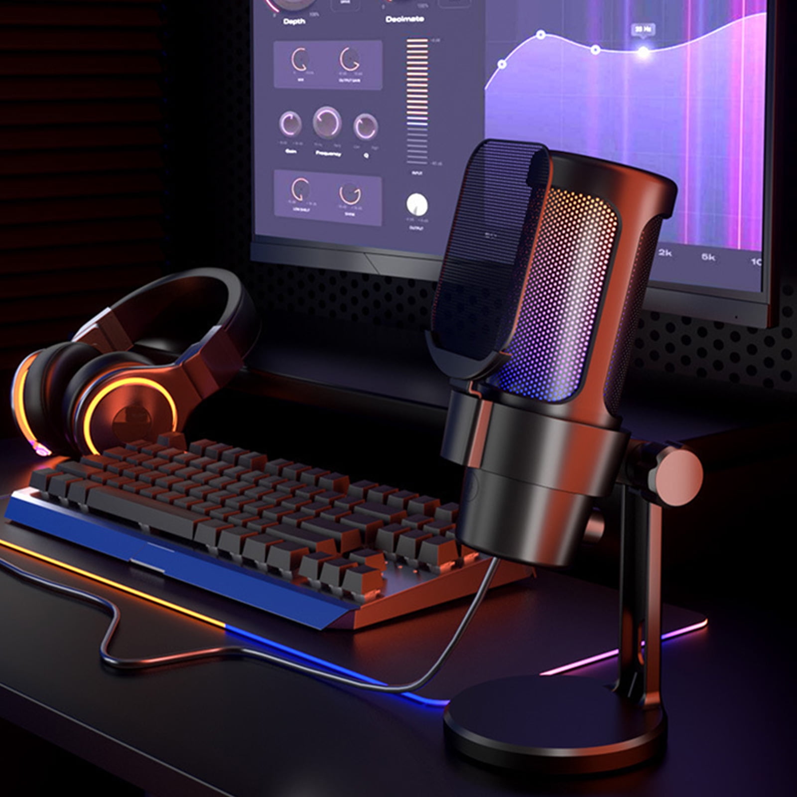 Condenser Microphone for PC USB Connection Color Lights for Recording and Podcasting Live Singing Solid Base