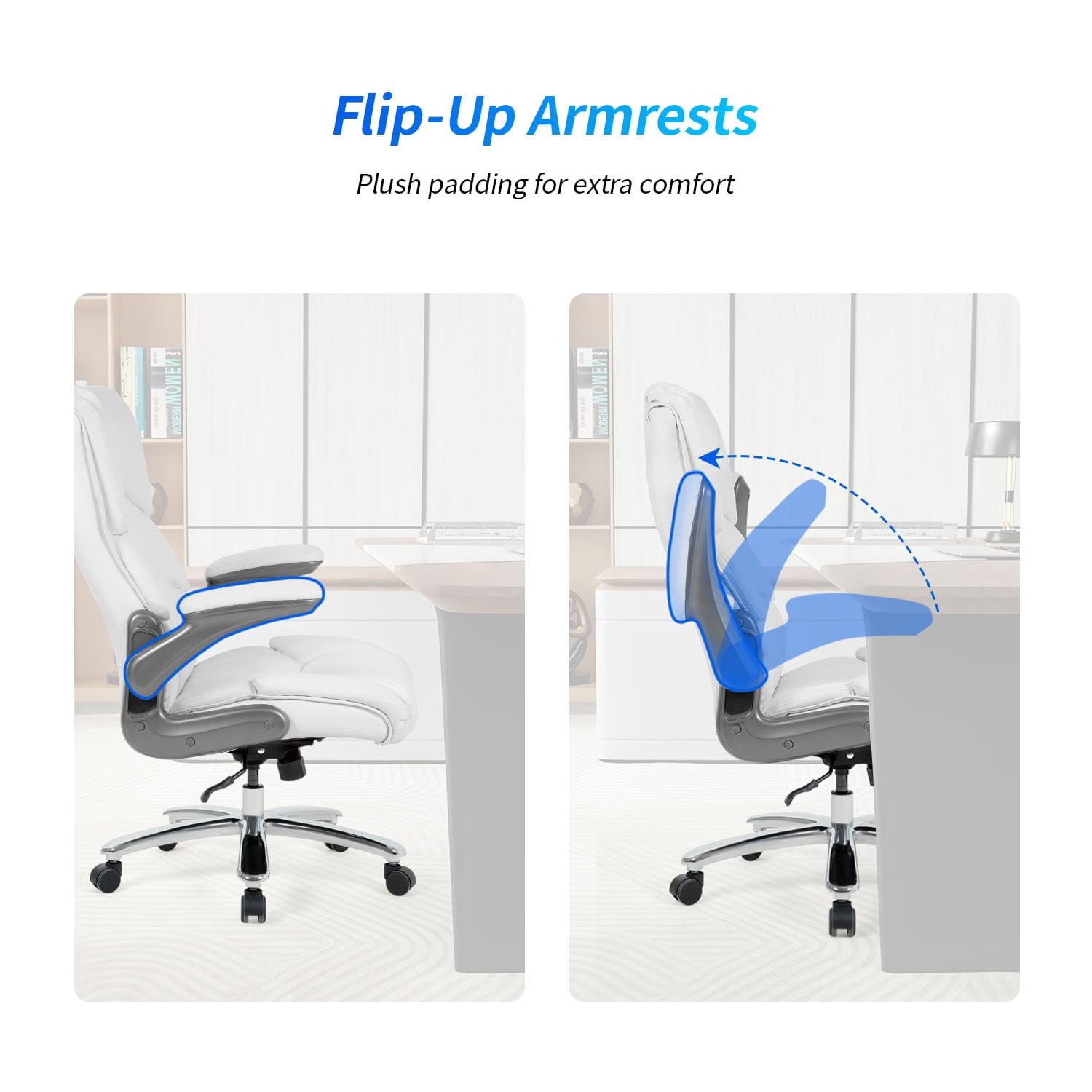 400lbs Big and Tall Office Chair  Ergonomic Desk Chair PU Leather Computer  Chair Adjustable High Back Rolling Chair with Lumbar Support for Adults, White