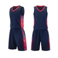 thumbnail image 2 of Trikvn Kids Boys Athletic Basketball Uniform Set 2-Piece Quick Dry Sportswear Sleeveless V-Neck Jersey Shirt and Drawstring Shorts Breathable Workout Suit for Team Sports, 2 of 5