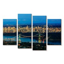 Elephant Stock Vancouver Night Lights Wall Art - Horizontal Multi Panel Canvas - Living Room Wall Decor - Places Multi Panel - Blue And Yellow Decor - 75" x 48"