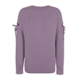thumbnail image 7 of Round Neck Knitted Casual Sweater Plain Color Hollow Lace Up Long Sleeve Knitted Sweater Top for Women, 7 of 7