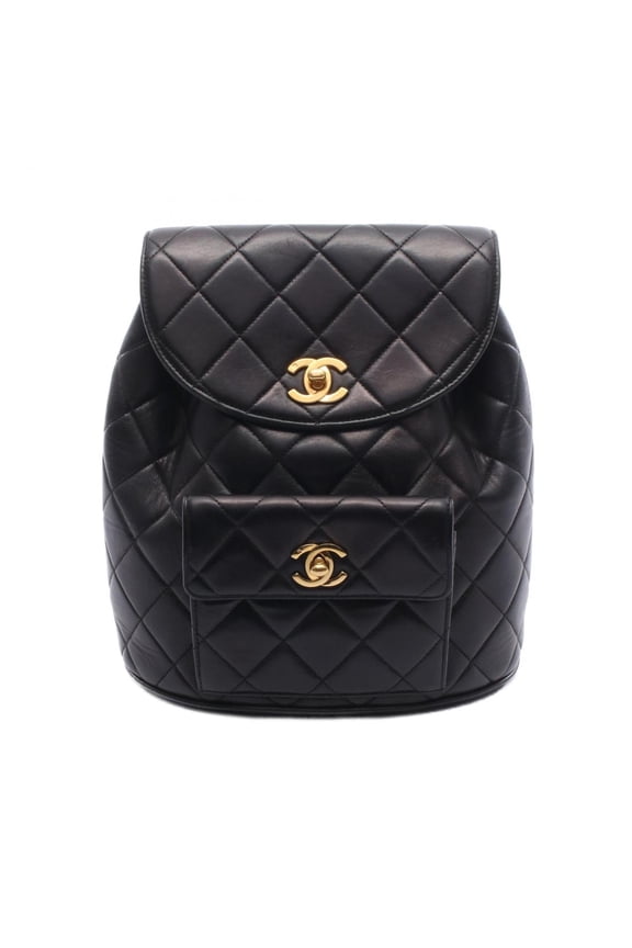 Pre-Owned CHANEL Matelasse Backpack/Handbag in Lambskin Leather, Women's, Black