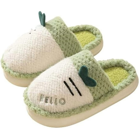 

CoCopeaunt Women Men Warm Fluffy Faux Fur House Slippers Anti-skip Cute Hello Carrot Fashion Shoes Indoor Outdoor Winter