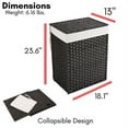 thumbnail image 3 of BIRDROCK HOME Single Laundry Hamper with Lid - Brown - Liner Bag - Hand Woven - Small Collapsible Hampers - Foldable Bin - Synthetic PE Rattan - Hand Woven - Clothes Basket, 3 of 3