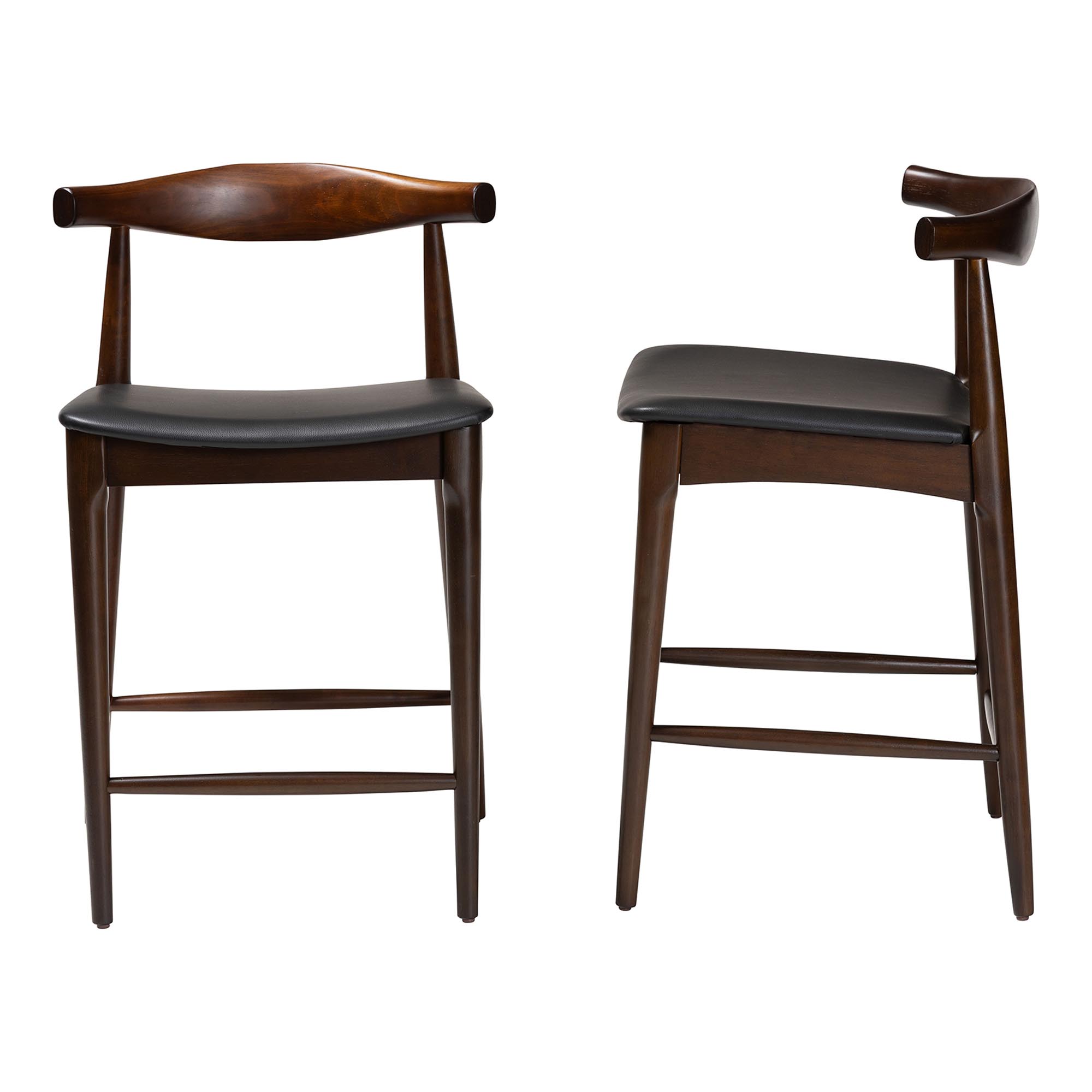 Baxton Studio Eira Mid-Century Counter Stool, Set of 2, Counter Height, Black