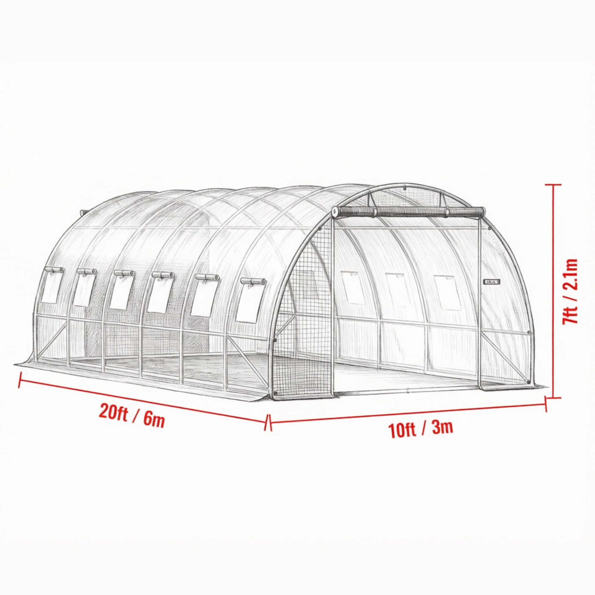 Walk-in Tunnel Greenhouse, Portable Hot House with Galvanized Steel Hoops & 12 Roll-up Windows, 20' x 10' x 7'
