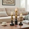thumbnail image 6 of Danya B. Nara Antique Brass and Vintage Wood Taper Candlestick and Pillar Candle Holders - Set of 3, 6 of 7