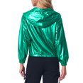thumbnail image 3 of Chaqueta Brillante de Mujer Inspire Chic de Manga Larga Ligera con Cremallera y Capucha Metálica XL Verde, 3 of 6