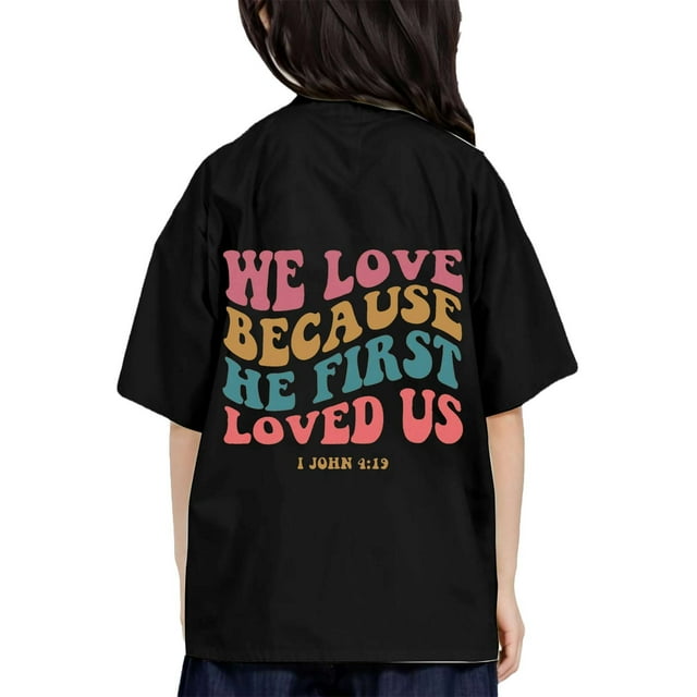 LUOGENLI T-Shirt pour Filles T-Shirt Imprimé Col Rond Manches Courtes pour Garçons et Filles Chemises pour Filles Invité de Mariage 2025 Noir 12-13 Ans