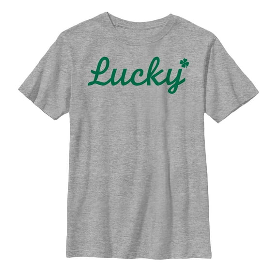 Boy's Lost Gods St. Patrick's Day Lucky Cursive  Graphic Tee Athletic Heather Small