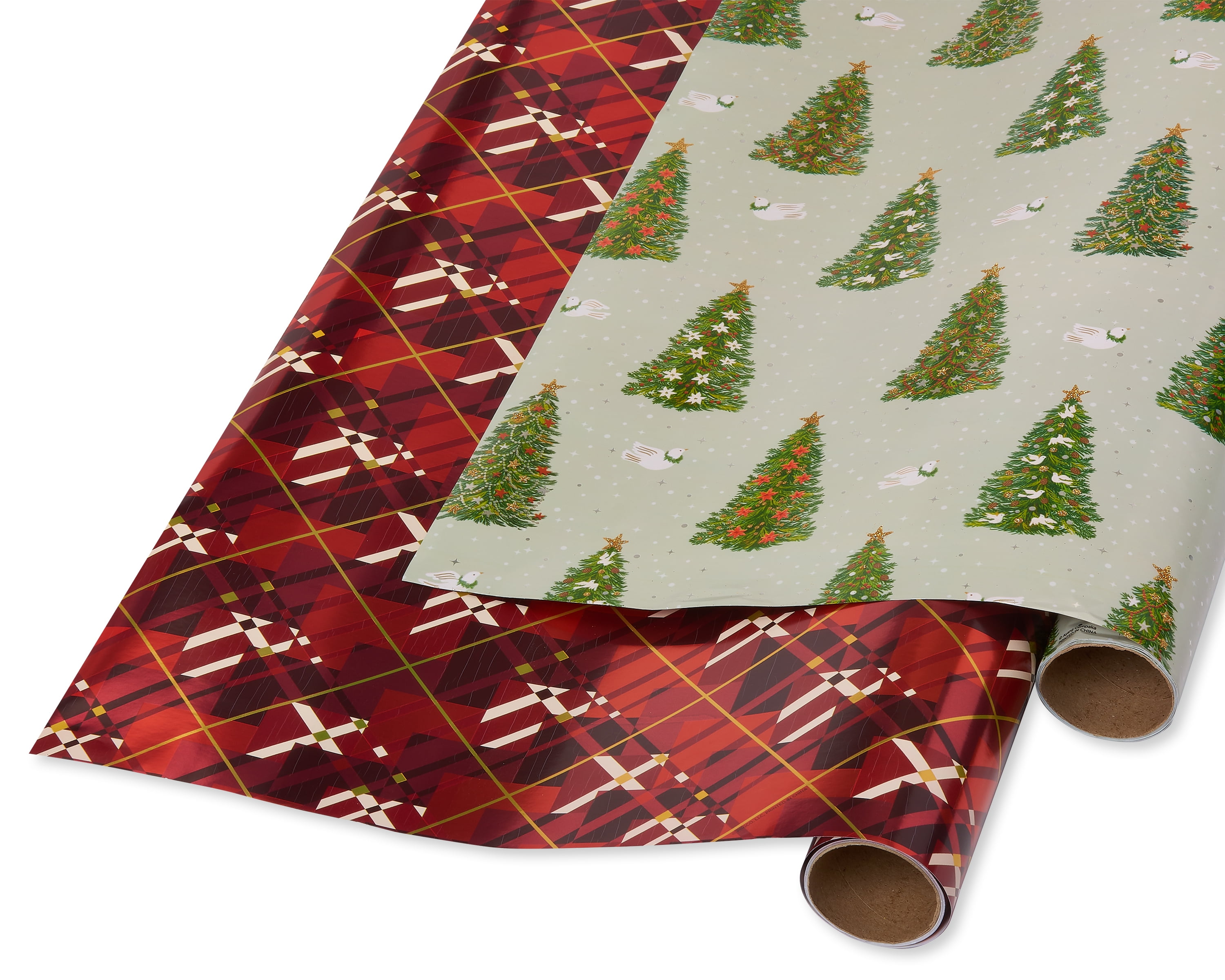 Papyrus Wrapping Paper
 Papyrus Christmas Wrapping Paper Pine Trees and Doves and Red Argyle