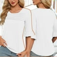 thumbnail image 2 of Lmnyox Women's Bell Sleeve Shirts Pleated Front Scoop Neck Casual Blouses 2025 Summer Fashion Tunic Tops, 2 of 7