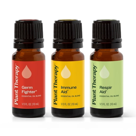 Plant Therapy Wellness Sampler Set - Immune Aid, Germ Fighter & Respir Aid - Pure Essential Oils for Seasonal Threats
