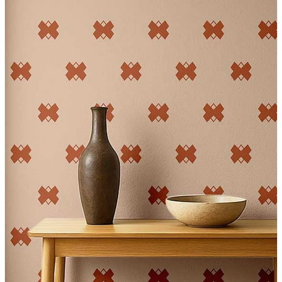 S4Sassy Geometric Cross Wallpaper - Beige Wall Covering, 25" x 120" Self-Adhesive Vinyl Walls Paper, Wallwrap, Easy DIY Wall Covering For Boho aesthetic wall decor, Living Room, Living Spaces