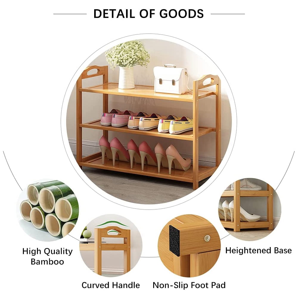 3 Tiers Shoe Rack Zzbiqs Shoe Storage Organizer, Bamboo, Wood, up to 12 Pairs