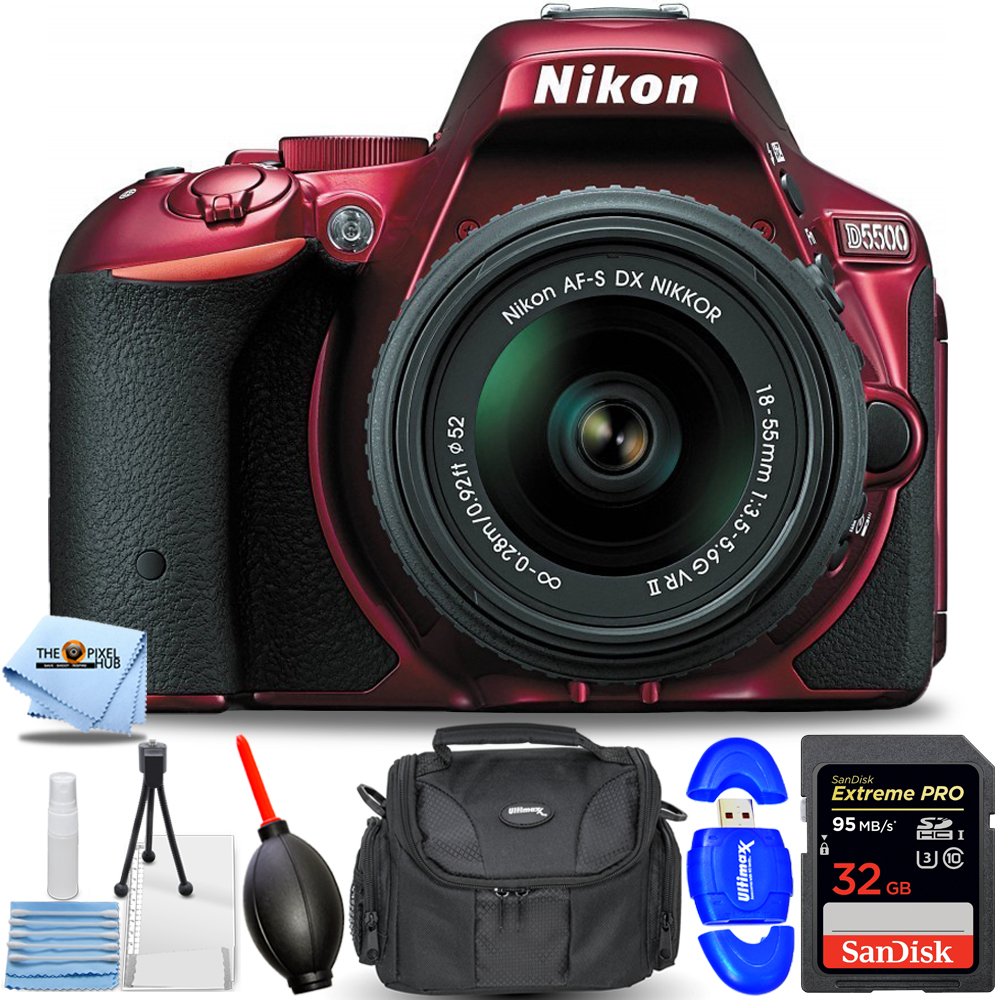 Nikon D5500 Dslr With 18 55mm Vr Ii Lens Red 1547 Essential Bundle With Sandisk Extreme 32gb Sd Memory Card Reader Gadget Bag Blower Microfiber Cloth And Cleaning Kit Walmart Com Walmart Com