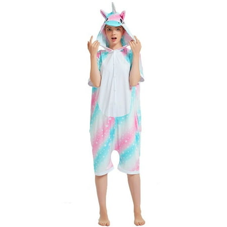 

CoCopeanut Summer Girls Short Sleeve Unicorn Pajamas Women Ice Silk Sleepwear Female Cute Animal Cartoon Fox Tiger Panda Pyjamas Onesies