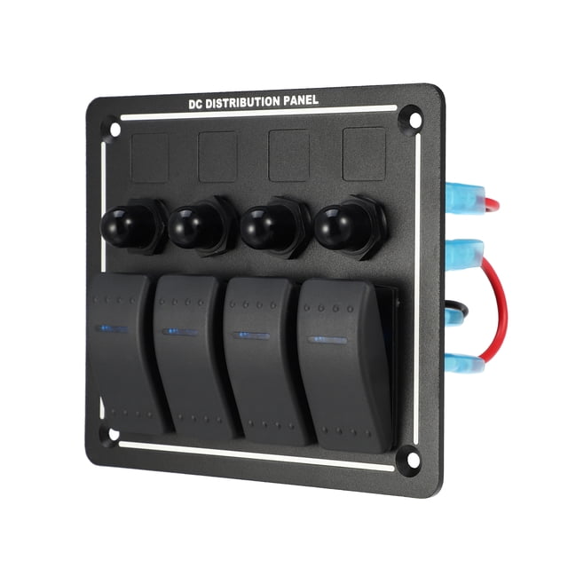 Panel de interruptor basculante Unique Bargains 4 bandas resistente al agua negro luz LED azul